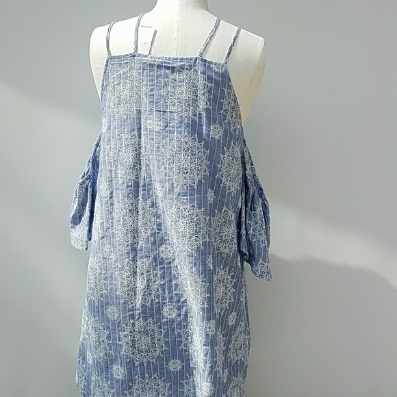 Blue Pepper Chambray Embroidered Cold Shlder Dress - Picture 3 of 8